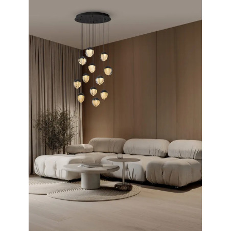 Lampa wisząca szklana / żyrandol Sofia LED 3000K 55cm szkło cloud / czarny