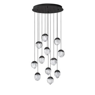 Lampa wisząca szklana / żyrandol Sofia LED 3000K 55cm szkło cloud / czarny