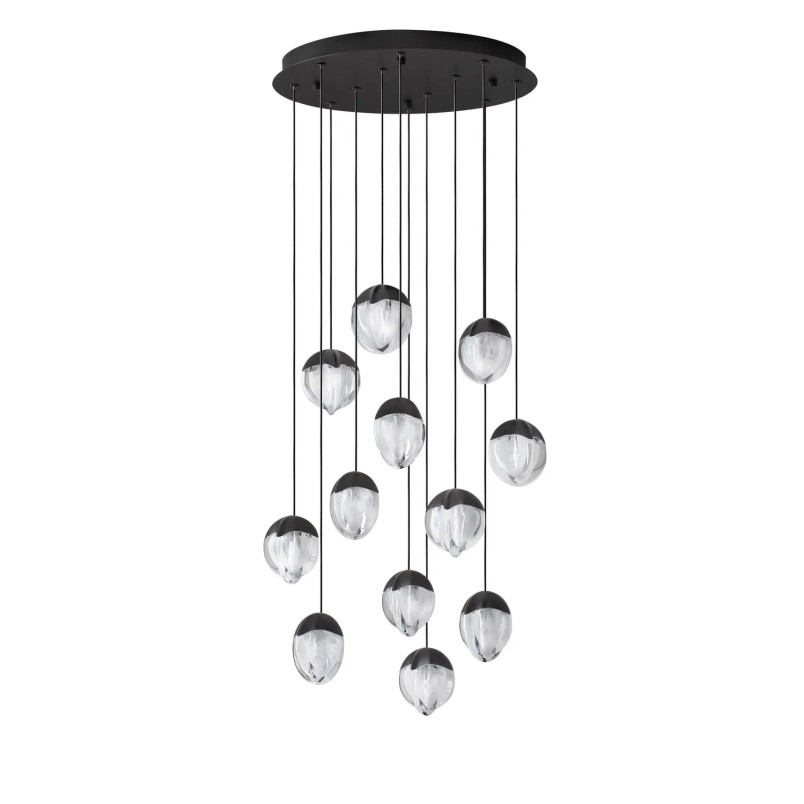 Lampa wisząca szklana / żyrandol Sofia LED 3000K 55cm szkło cloud / czarny
