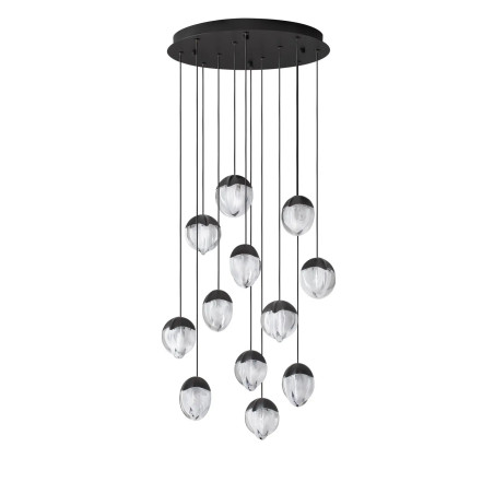 Lampa wisząca szklana / żyrandol Sofia LED 3000K 55cm szkło cloud / czarny