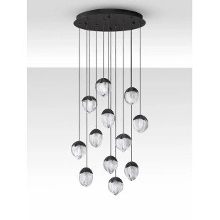 Lampa wisząca szklana / żyrandol Sofia LED 3000K 55cm szkło cloud / czarny