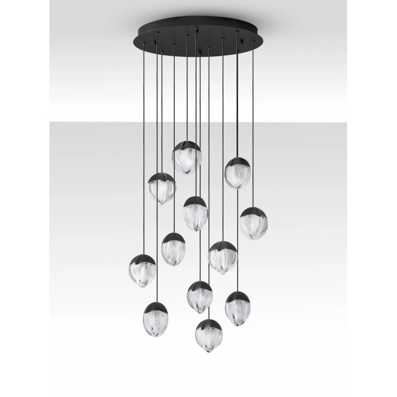 Lampa wisząca szklana / żyrandol Sofia LED 3000K 55cm szkło cloud / czarny