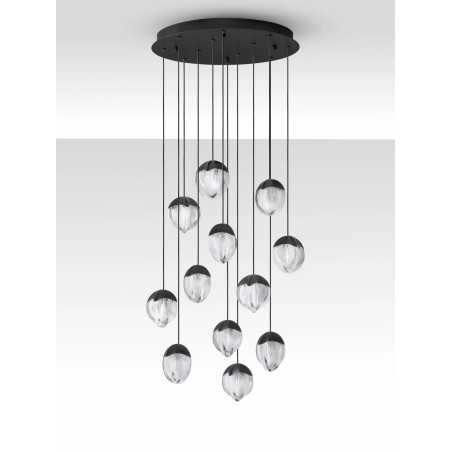 Lampa wisząca szklana / żyrandol Sofia LED 3000K 55cm szkło cloud / czarny