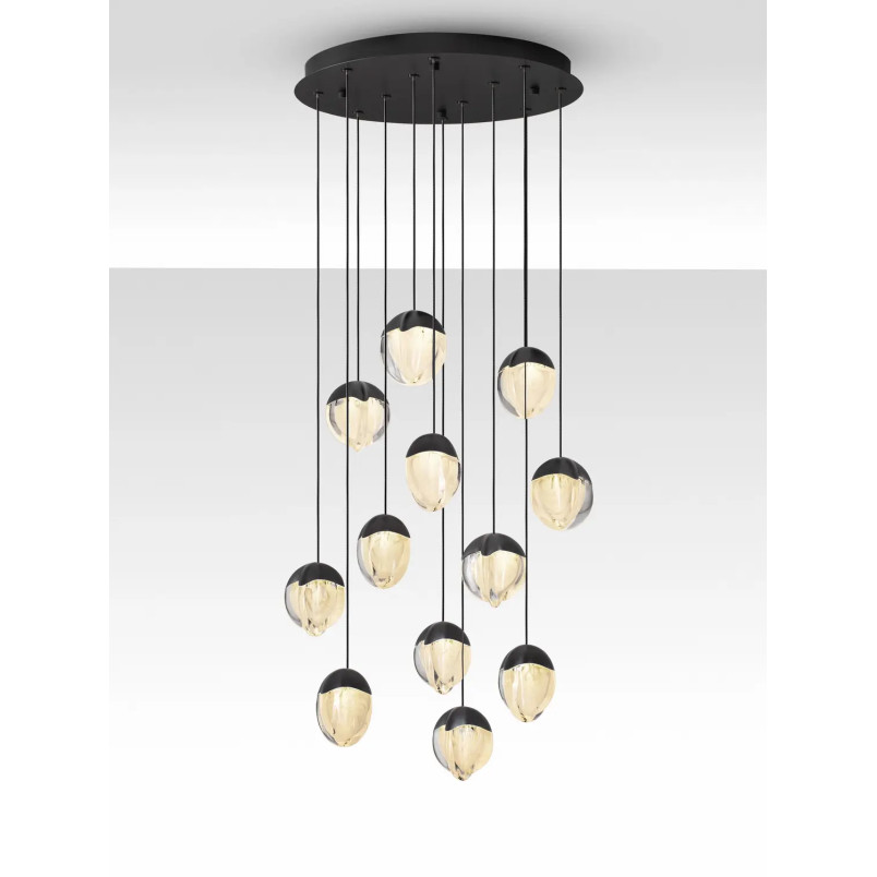 Lampa wisząca szklana / żyrandol Sofia LED 3000K 55cm szkło cloud / czarny