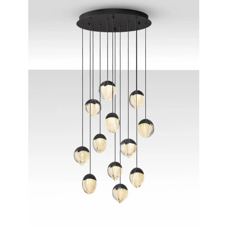 Lampa wisząca szklana / żyrandol Sofia LED 3000K 55cm szkło cloud / czarny