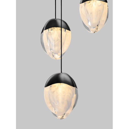 Lampa wisząca szklana / żyrandol Sofia LED 3000K 55cm szkło cloud / czarny