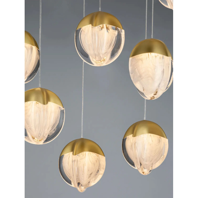 Lampa wisząca szklana / żyrandol Sofia LED 3000K 55cm szkło cloud / złoty