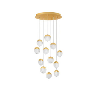 Lampa wisząca szklana / żyrandol Sofia LED 3000K 55cm szkło cloud / złoty