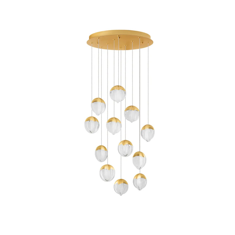 Lampa wisząca szklana / żyrandol Sofia LED 3000K 55cm szkło cloud / złoty