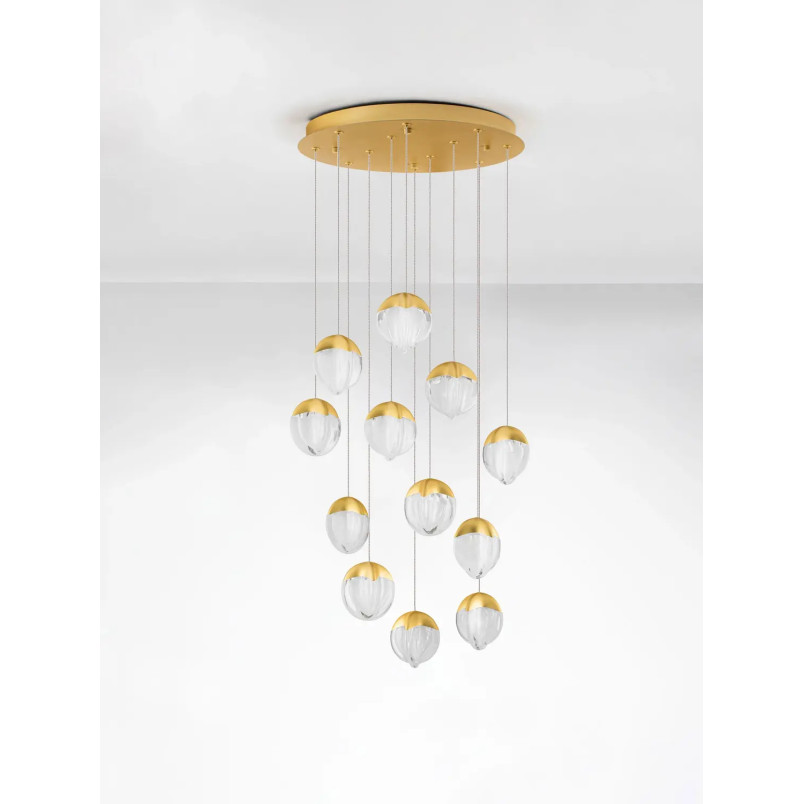 Lampa wisząca szklana / żyrandol Sofia LED 3000K 55cm szkło cloud / złoty