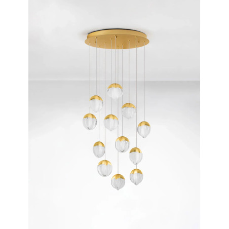 Lampa wisząca szklana / żyrandol Sofia LED 3000K 55cm szkło cloud / złoty