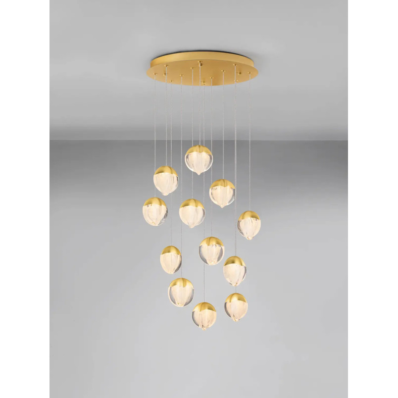 Lampa wisząca szklana / żyrandol Sofia LED 3000K 55cm szkło cloud / złoty
