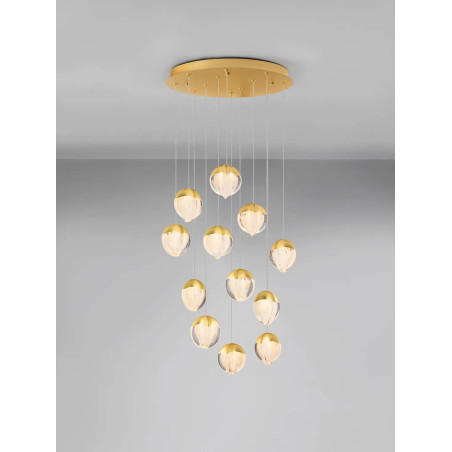 Lampa wisząca szklana / żyrandol Sofia LED 3000K 55cm szkło cloud / złoty