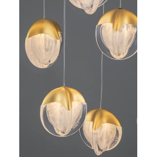 Lampa wisząca szklana / żyrandol Sofia LED 3000K 55cm szkło cloud / złoty