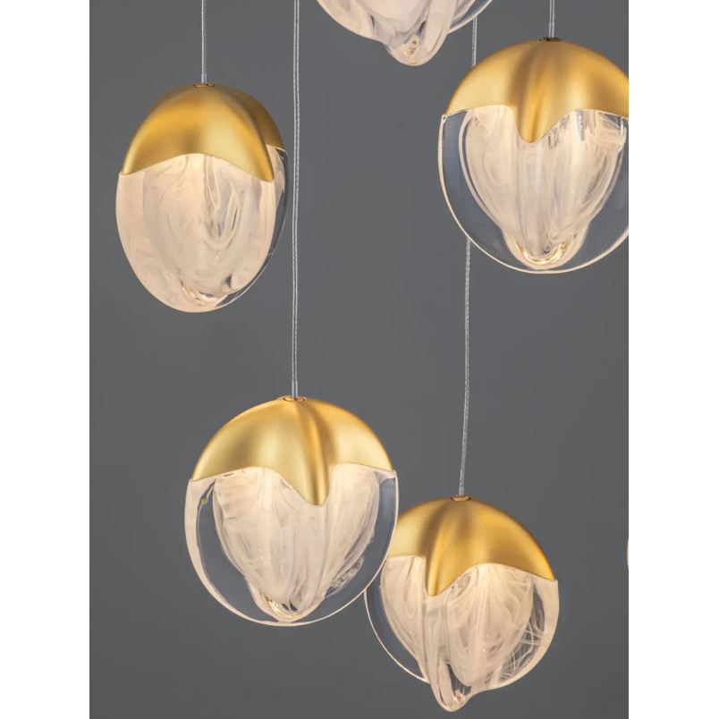 Lampa wisząca szklana / żyrandol Sofia LED 3000K 55cm szkło cloud / złoty