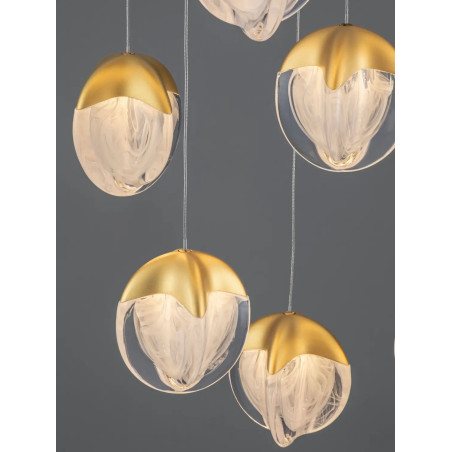 Lampa wisząca szklana / żyrandol Sofia LED 3000K 55cm szkło cloud / złoty