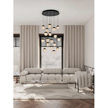Lampa wisząca szklana / żyrandol Sofia LED 3000K 63cm szkło cloud / czarny