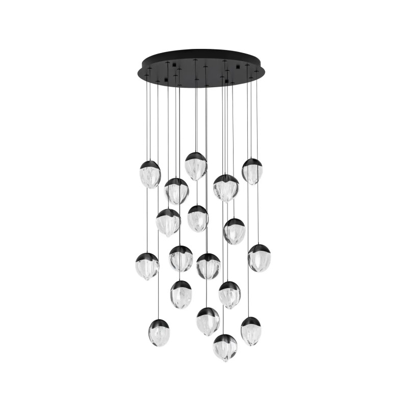 Lampa wisząca szklana / żyrandol Sofia LED 3000K 63cm szkło cloud / czarny
