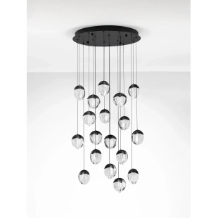 Lampa wisząca szklana / żyrandol Sofia LED 3000K 63cm szkło cloud / czarny