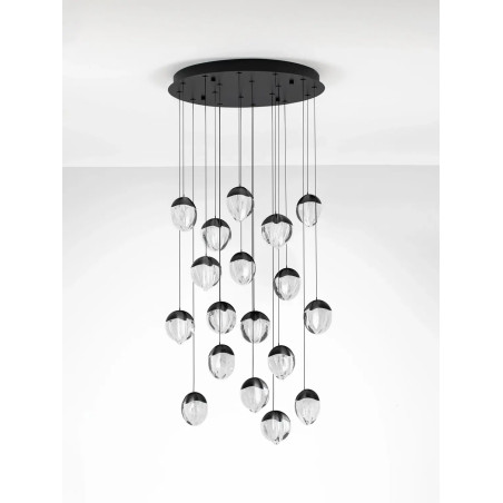 Lampa wisząca szklana / żyrandol Sofia LED 3000K 63cm szkło cloud / czarny