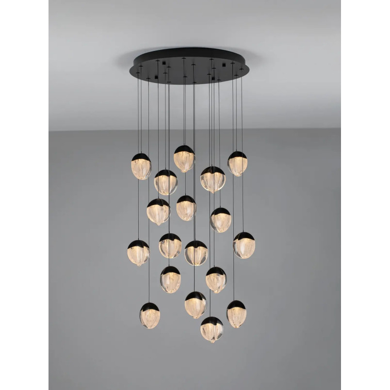 Lampa wisząca szklana / żyrandol Sofia LED 3000K 63cm szkło cloud / czarny
