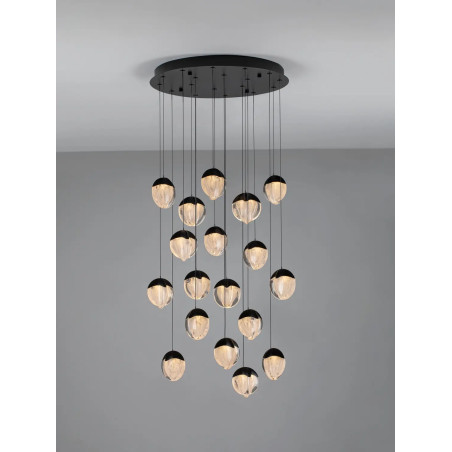 Lampa wisząca szklana / żyrandol Sofia LED 3000K 63cm szkło cloud / czarny