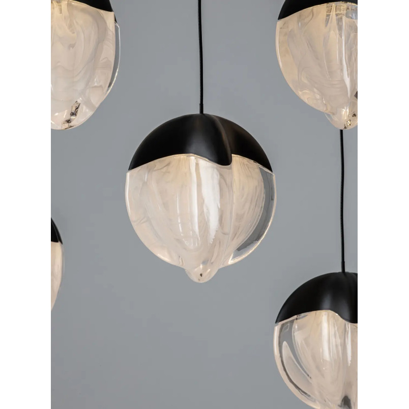 Lampa wisząca szklana / żyrandol Sofia LED 3000K 63cm szkło cloud / czarny