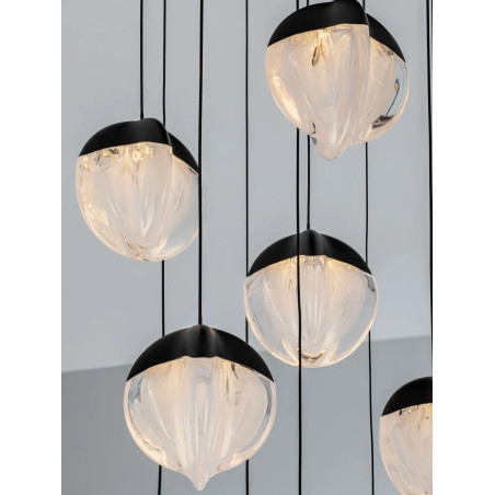 Lampa wisząca szklana / żyrandol Sofia LED 3000K 63cm szkło cloud / czarny