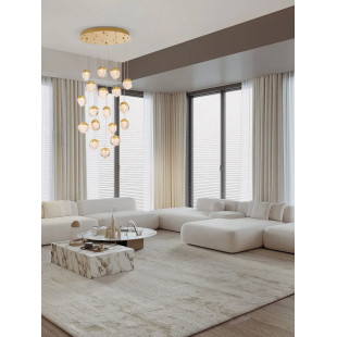 Lampa wisząca szklana / żyrandol Sofia LED 3000K 63cm szkło cloud / złoty
