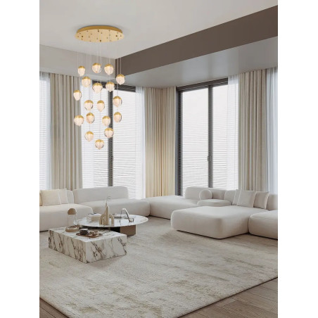 Lampa wisząca szklana / żyrandol Sofia LED 3000K 63cm szkło cloud / złoty