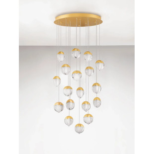 Lampa wisząca szklana / żyrandol Sofia LED 3000K 63cm szkło cloud / złoty