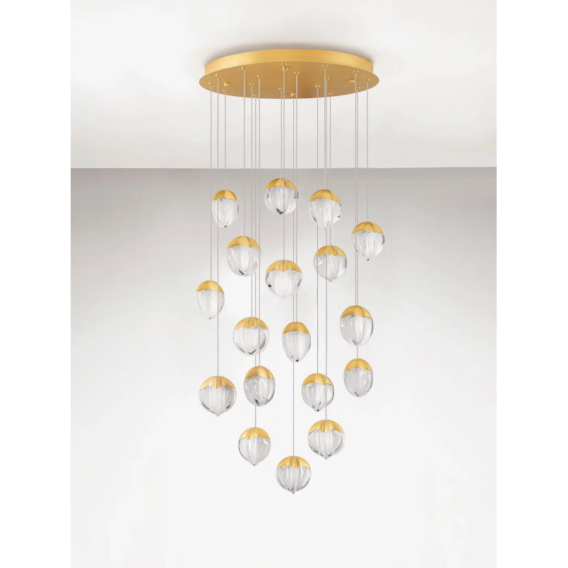 Lampa wisząca szklana / żyrandol Sofia LED 3000K 63cm szkło cloud / złoty
