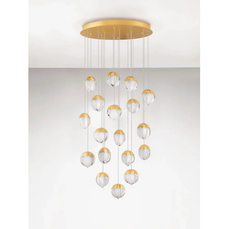 Lampa wisząca szklana / żyrandol Sofia LED 3000K 63cm szkło cloud / złoty