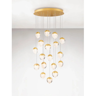 Lampa wisząca szklana / żyrandol Sofia LED 3000K 63cm szkło cloud / złoty