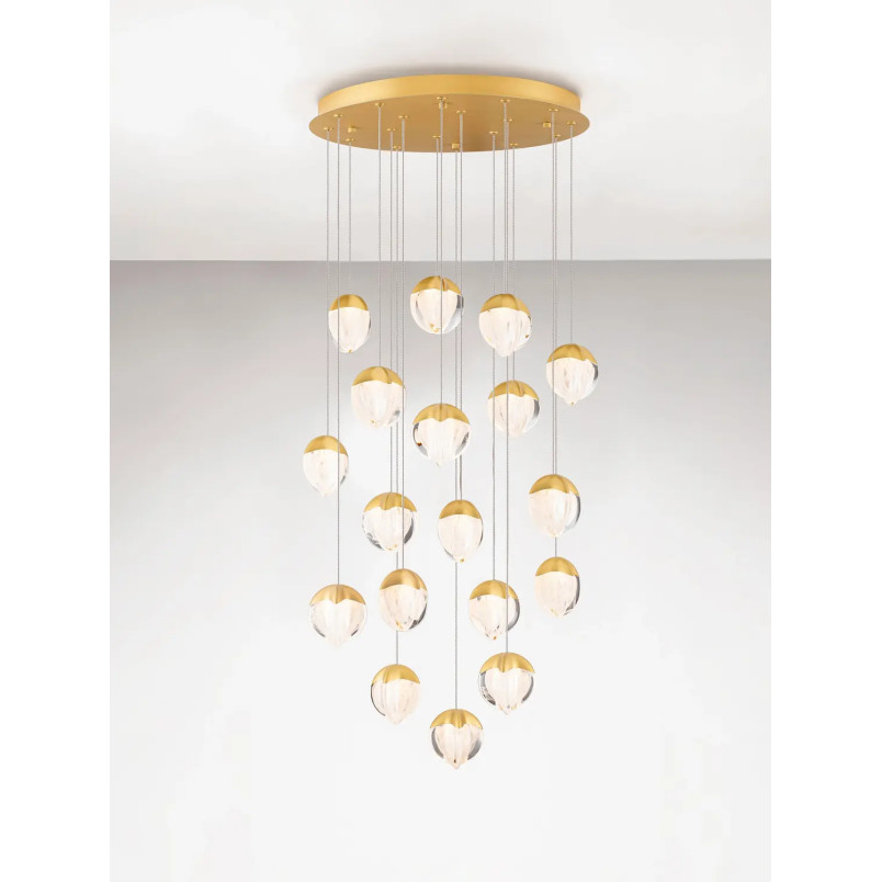 Lampa wisząca szklana / żyrandol Sofia LED 3000K 63cm szkło cloud / złoty