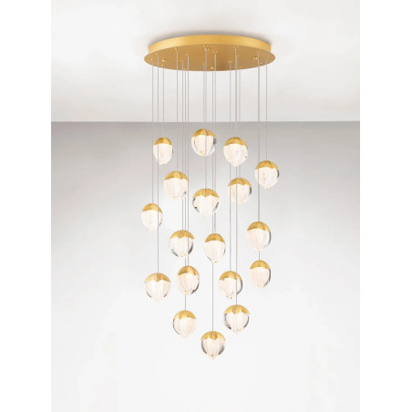 Lampa wisząca szklana / żyrandol Sofia LED 3000K 63cm szkło cloud / złoty