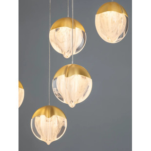 Lampa wisząca szklana / żyrandol Sofia LED 3000K 63cm szkło cloud / złoty