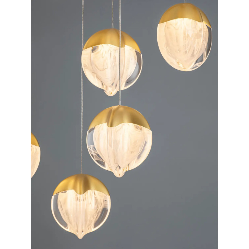 Lampa wisząca szklana / żyrandol Sofia LED 3000K 63cm szkło cloud / złoty