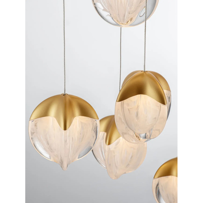 Lampa wisząca szklana / żyrandol Sofia LED 3000K 63cm szkło cloud / złoty