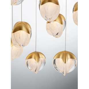 Lampa wisząca szklana / żyrandol Sofia LED 3000K 63cm szkło cloud / złoty