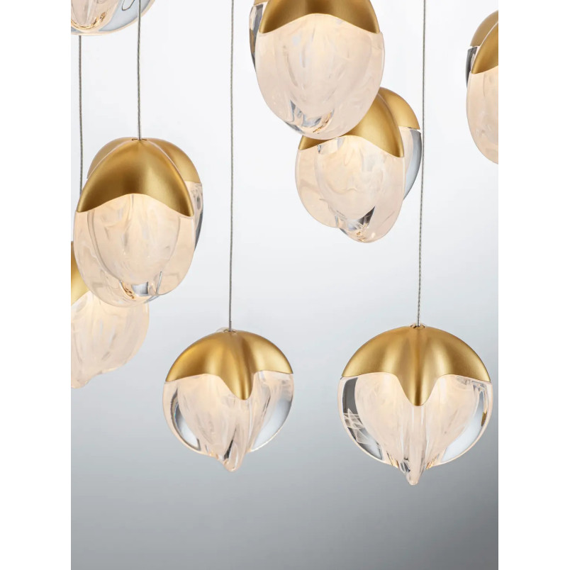 Lampa wisząca szklana / żyrandol Sofia LED 3000K 63cm szkło cloud / złoty