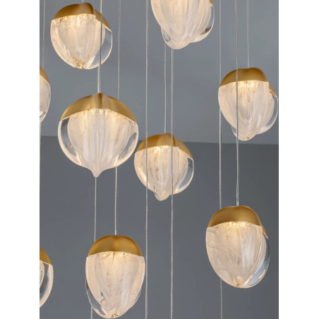 Lampa wisząca szklana / żyrandol Sofia LED 3000K 63cm szkło cloud / złoty