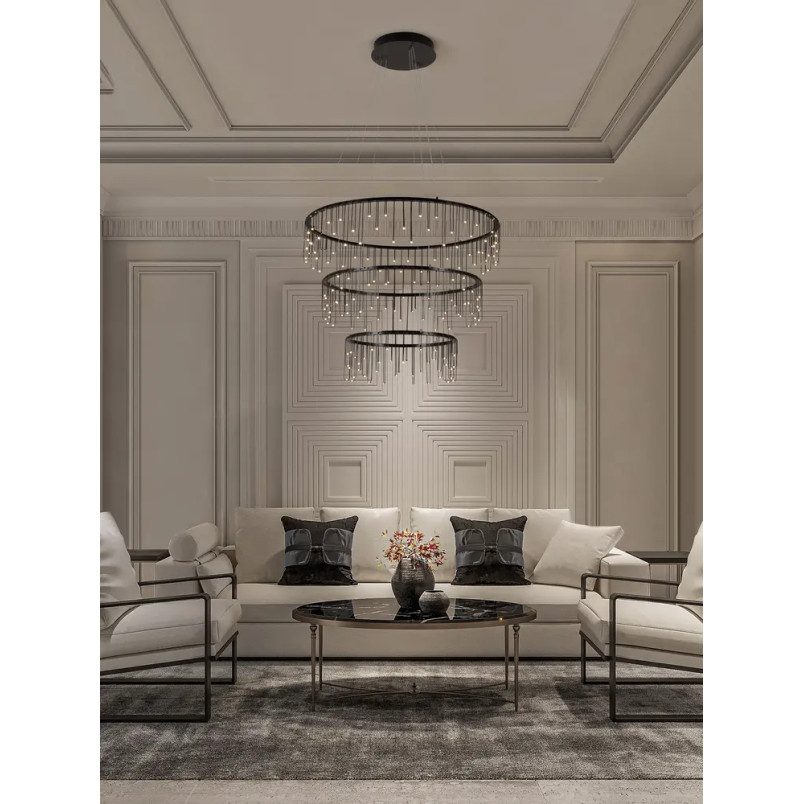 Lampa wisząca okrągła designerska Mars III LED 3000K 80cm czarny chrom