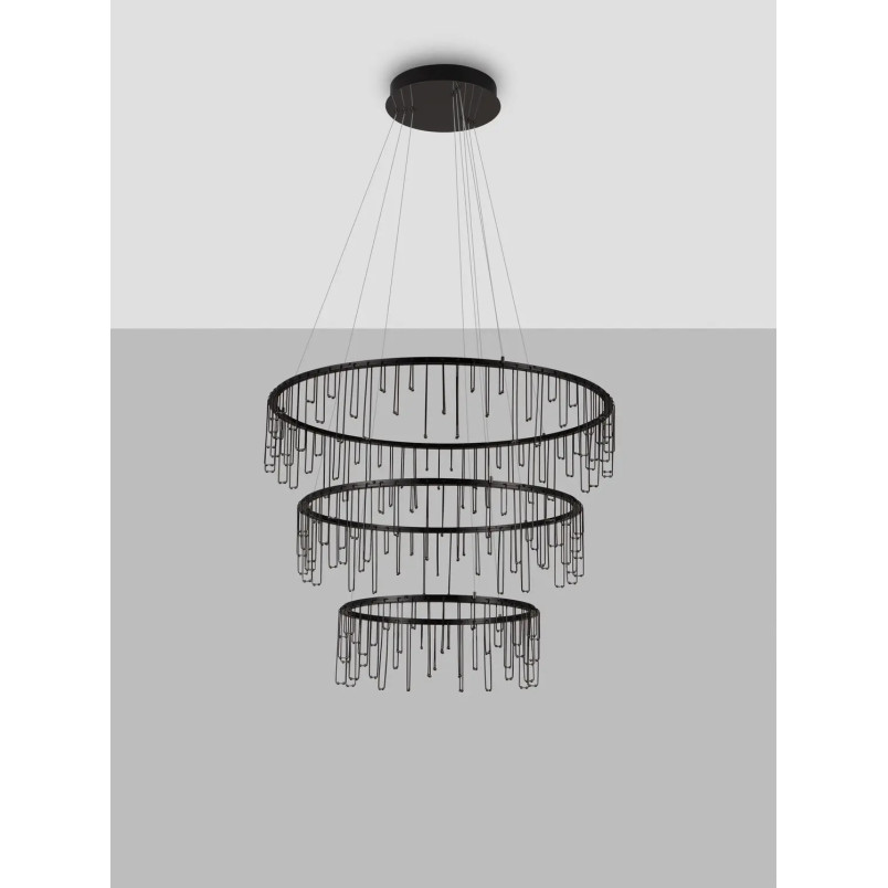 Lampa wisząca okrągła designerska Mars III LED 3000K 80cm czarny chrom