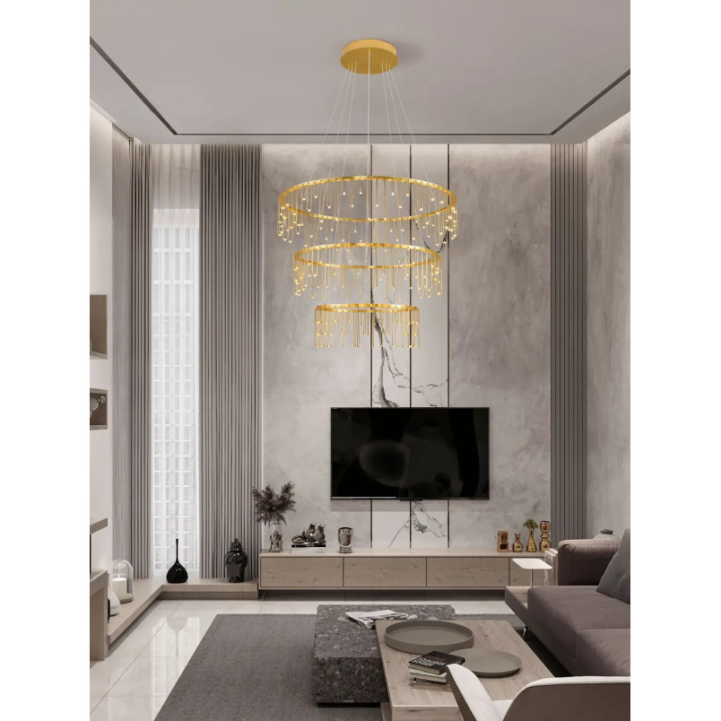 Lampa wisząca okrągła designerska Mars III LED 3000K 80cm złoty mosiądz