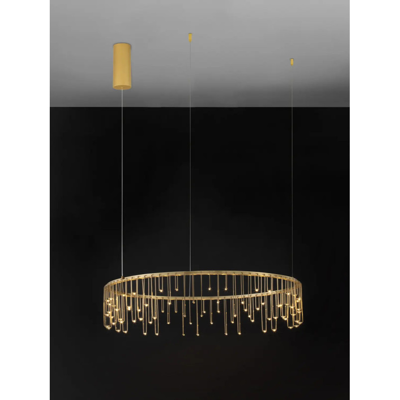Lampa wisząca okrągła designerska Mars LED 3000K 80cm złoty mosiądz