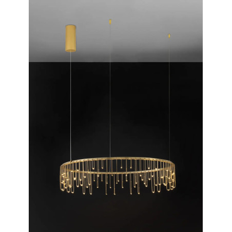 Lampa wisząca okrągła designerska Mars LED 3000K 80cm złoty mosiądz