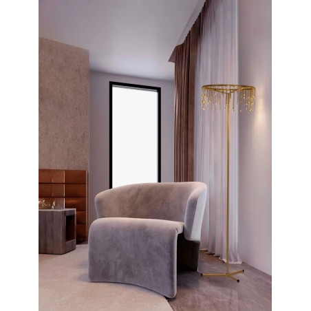 Lampa podłogowa metalowa designerska Mars LED 3000K 140cm złoty mosiądz