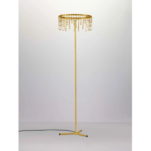 Lampa podłogowa metalowa designerska Mars LED 3000K 140cm złoty mosiądz