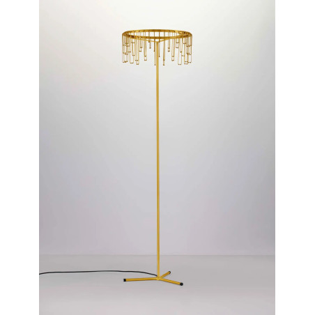 Lampa podłogowa metalowa designerska Mars LED 3000K 140cm złoty mosiądz